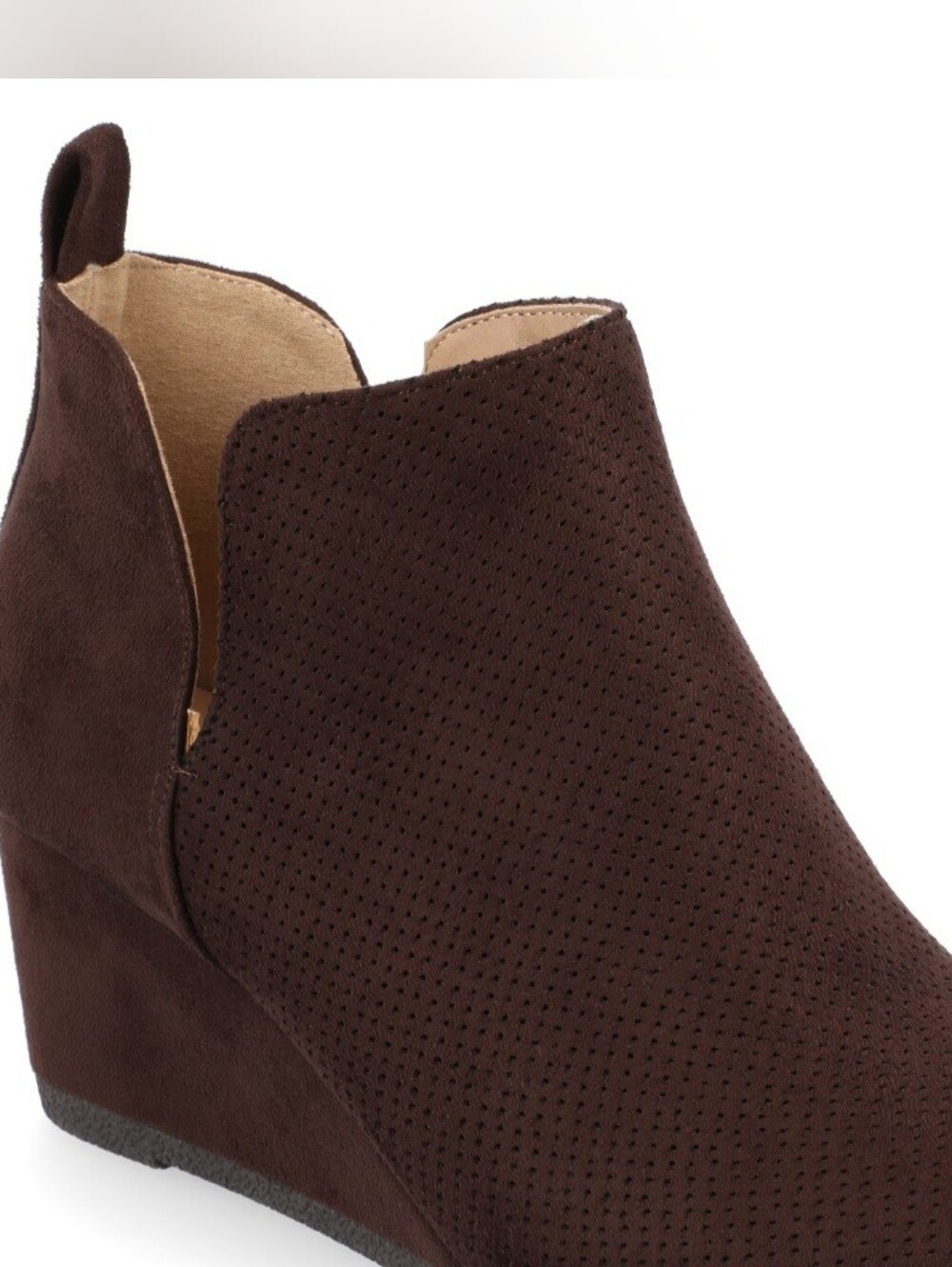 Journee Collection Brown Perforated Wedge Ankle Bootie